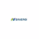 Innovative logo design for Sinergi with green and blue leaf motifs and digital circuit accents.