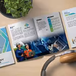 Highly detailed Japanese industrial company profile brochure showcasing engineering and energy solutions.