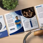 Creative company profile brochure showcasing digital branding and marketing services from GMD.