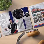 Creative auto company profile brochure designed for Tiga Berdikari Sejahtera.