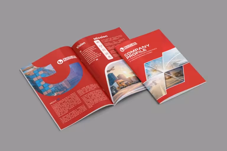 Professional corporate brochure design for company profile, logo, and website services.