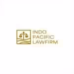 Elegant logo design for Indo Pacific Law Firm, featuring scales of justice in gold on white background.