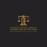 Elegant law firm logo with gold scales and initials on dark background.